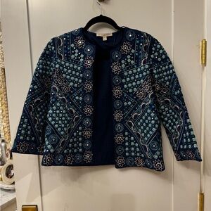 Zara Blue Geometric Cape Jacket